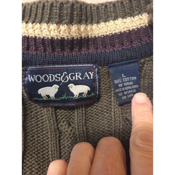 VTG Mens V-Neck Tennis Sweater Cable Knit L 100% Cotton - Picture 2 of 8